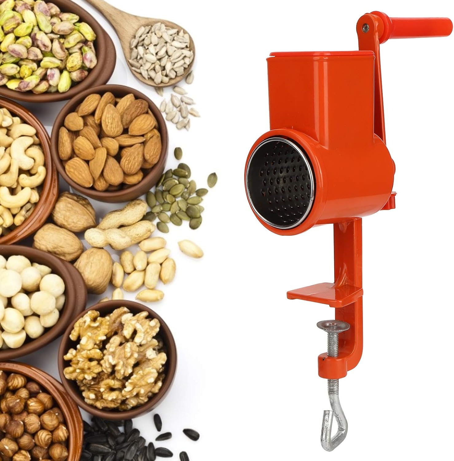 Molino de grano manual, molinillo de grano manual, herramienta de molienda de manivela de aluminio ajustable para nueces, maíz, frijoles, trigo,