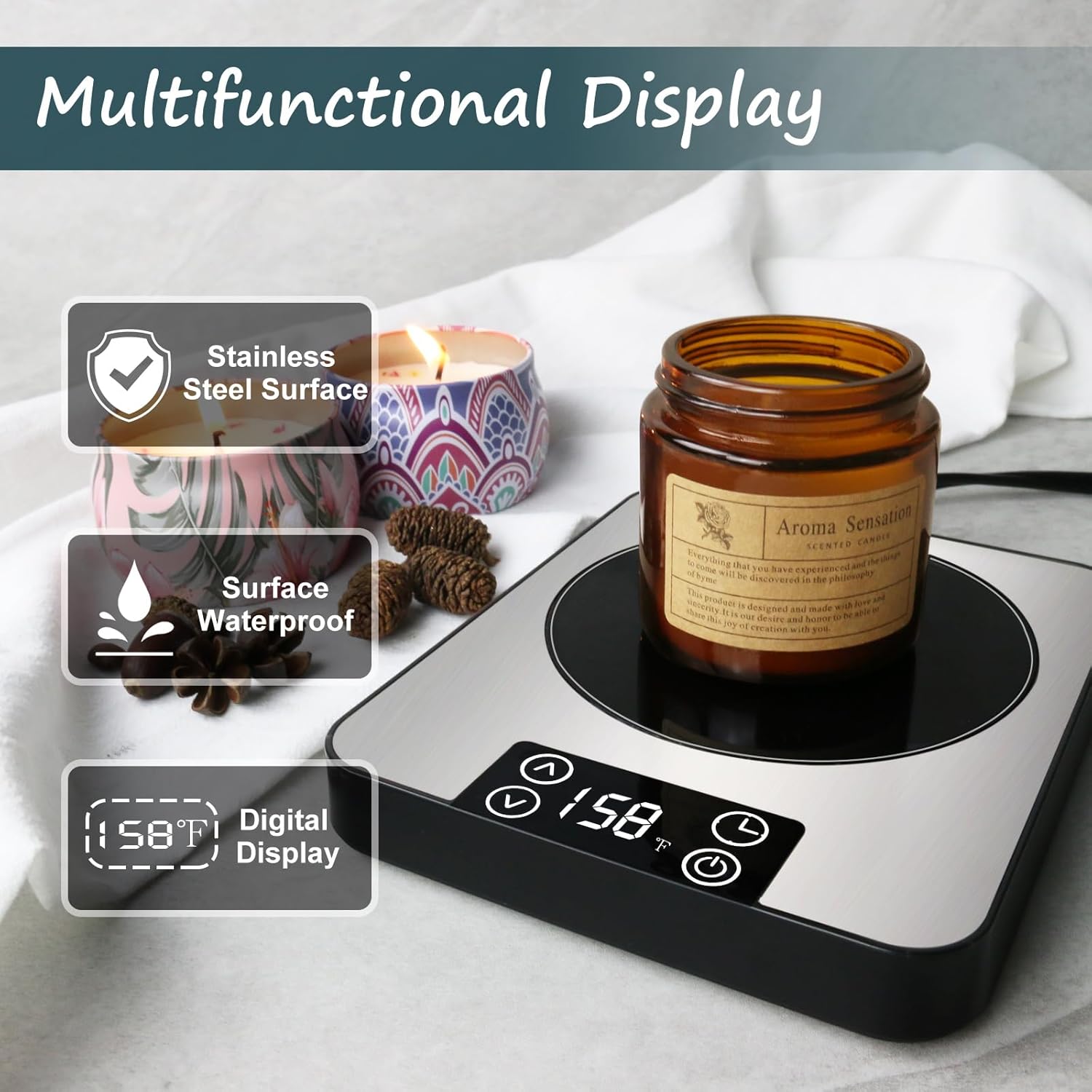 Calentador de velas, calentador de taza de café, calentador de café de acero inoxidable para escritorio, calentador de taza de café con apagado