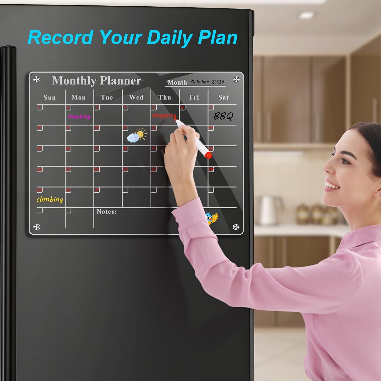 Calendario acrílico magnético para nevera, imán transparente, calendario de nevera, pizarra de borrado en seco, calendario mensual de refrigerador