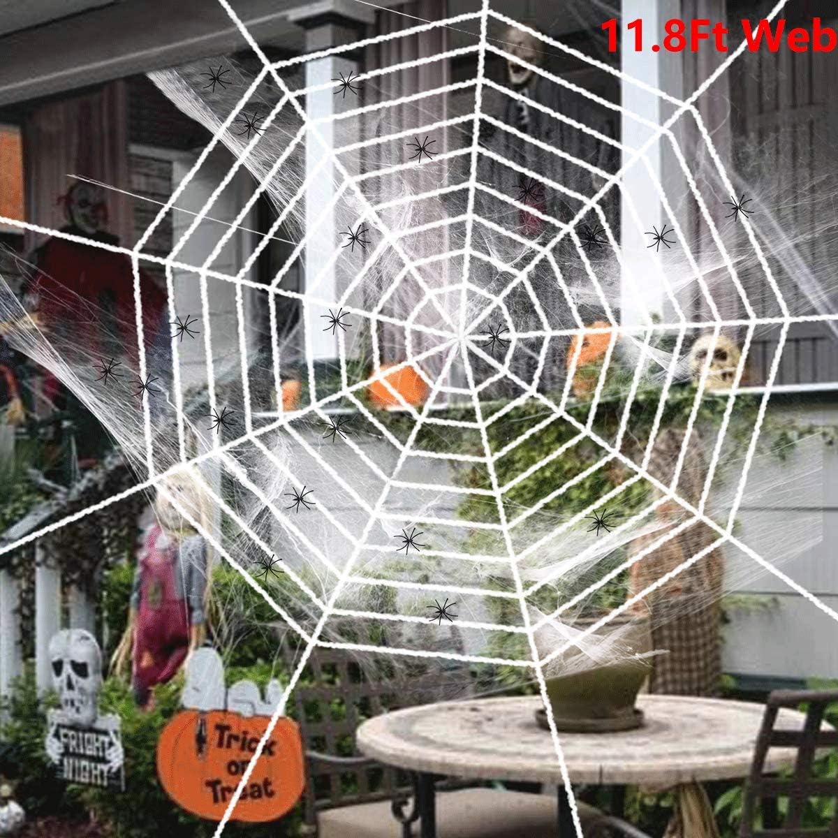 Decoraciones de araña de Halloween, juego de araña gigante aterradora de Aitey con 4 arañas falsas grandes, tela de araña, 20 arañas pequeñas de