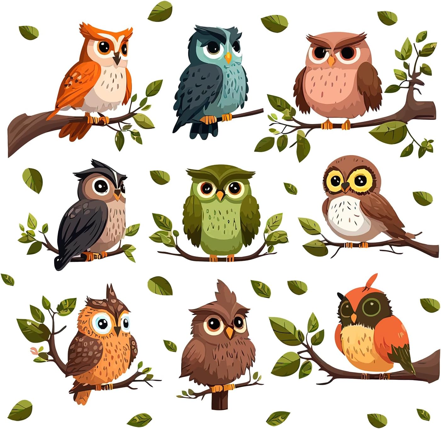 DEIKOKA Calcomanías de pared con diseño de búho, pájaros en ramas de árbol, autoadhesivas, extraíbles, para pared de niños, dormitorio, sala de