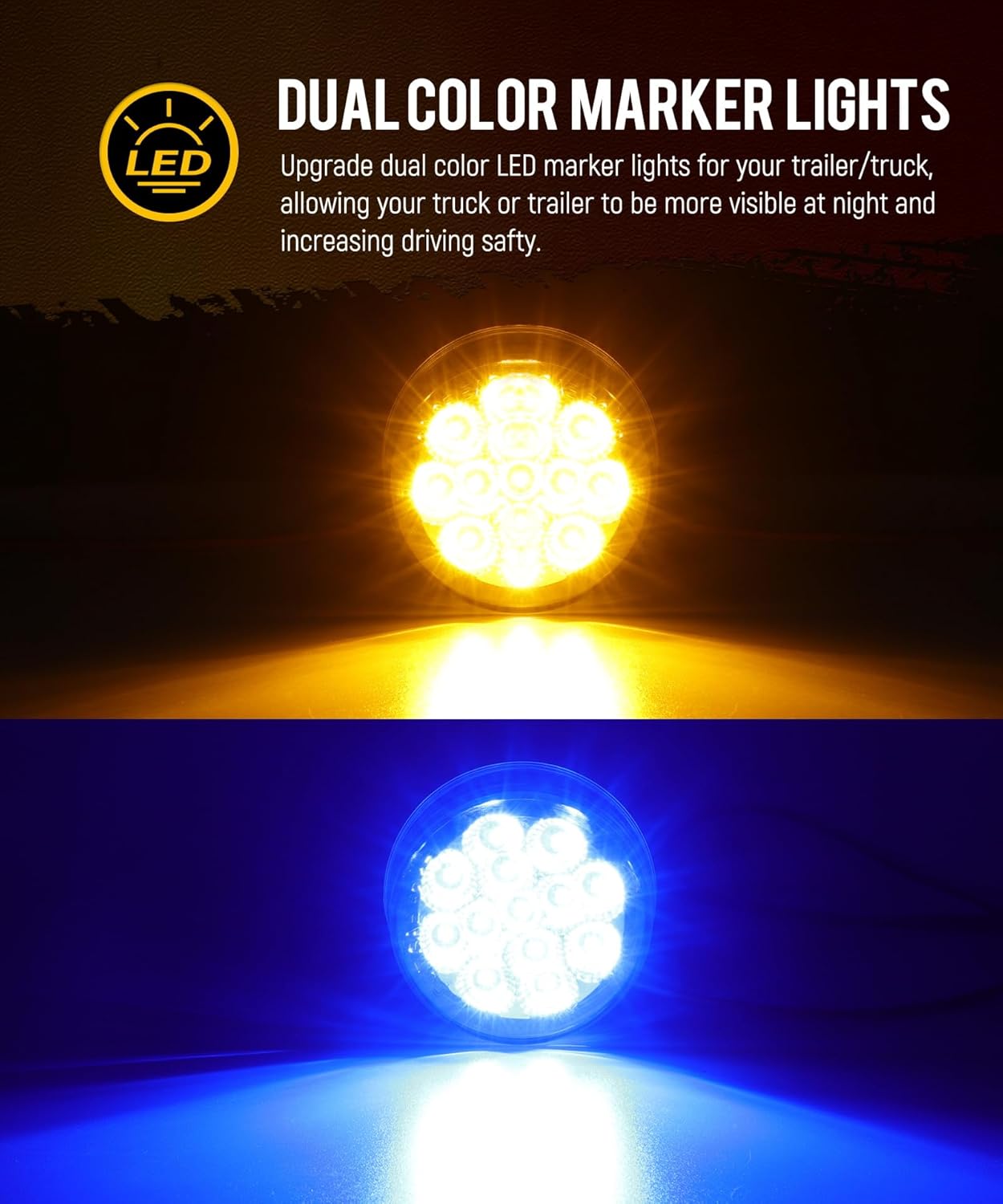 Partsam 10 luces marcadoras de doble revolución de 2.5 pulgadas, redondas, 13 LED, luces laterales ámbar, luces auxiliares azules para camión de