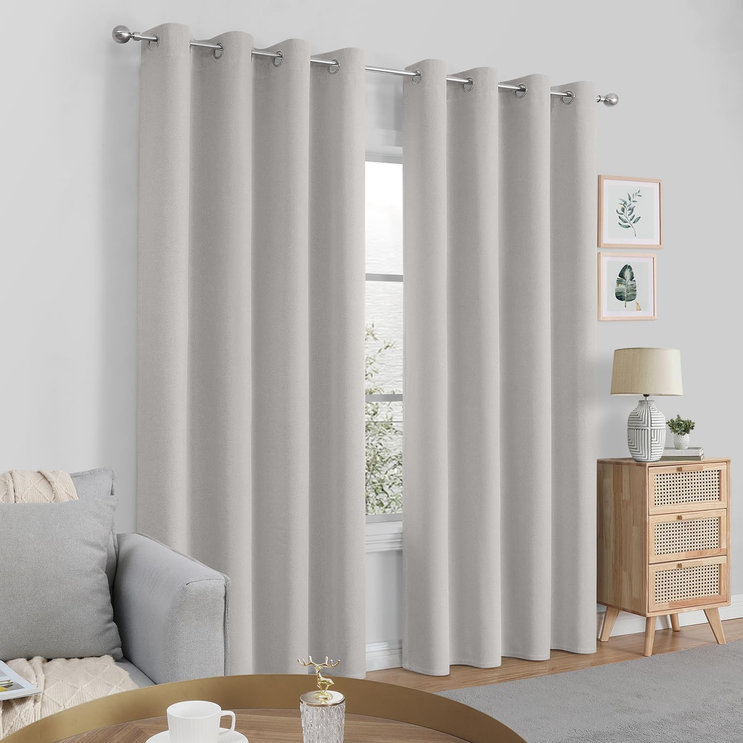 HOMEIDEAS Cortinas opacas 100% de lino beige claro para dormitorio, cortinas de 52 x 63 pulgadas de largo, 2 paneles para sala de estar, lino
