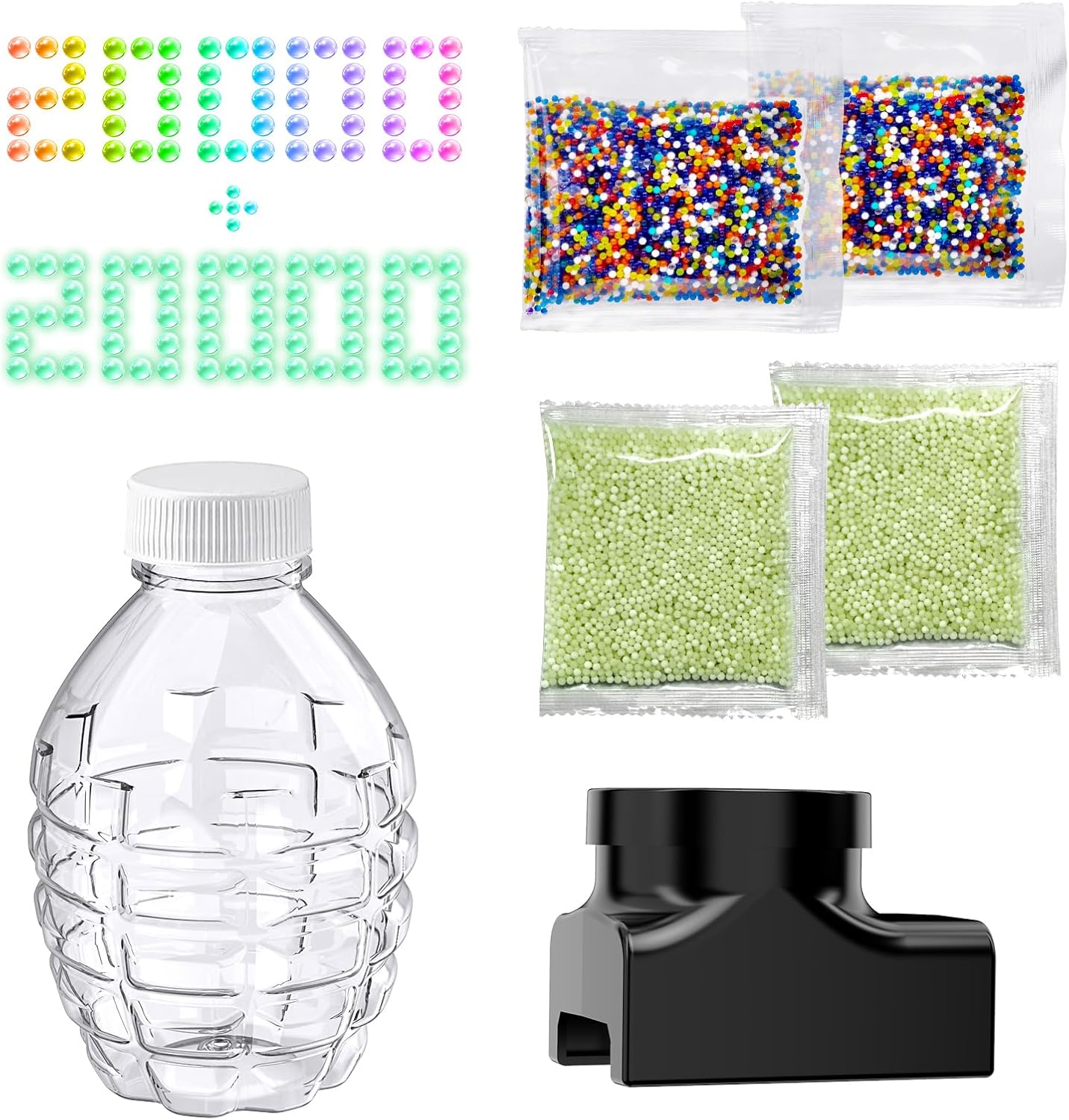 Anstoy Piezas de accesorios para lanzador de bolas de gel, incluye 20000 unidades de munición de bolas de gel coloridas, 20000 bolas de gel