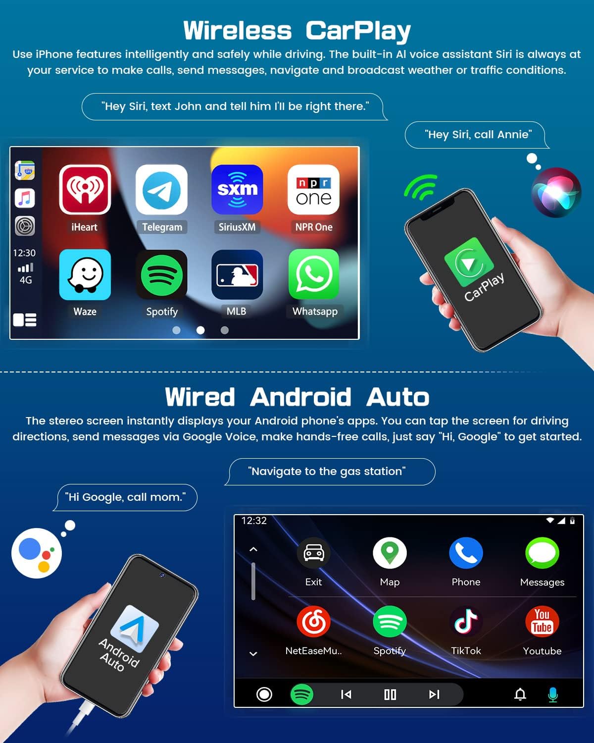 Roinvou Estéreo Android CarPlay 2+64G para Toyota Tacoma 2005-2013, CarPlay inalámbrico integrado con Android Auto, pantalla táctil de 9 pulgadas en