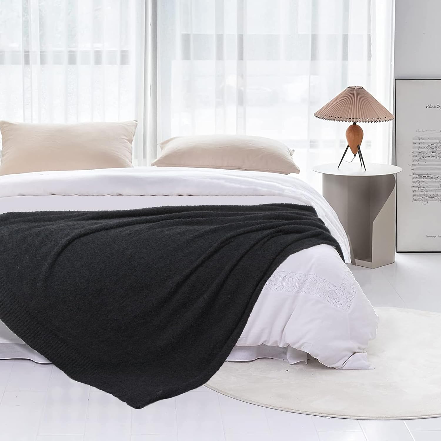Manta de punto súper suave de 60 x 80 pulgadas, ligera, acogedora y cálida, manta gruesa y esponjosa para sofá, cama, oficina, color negro