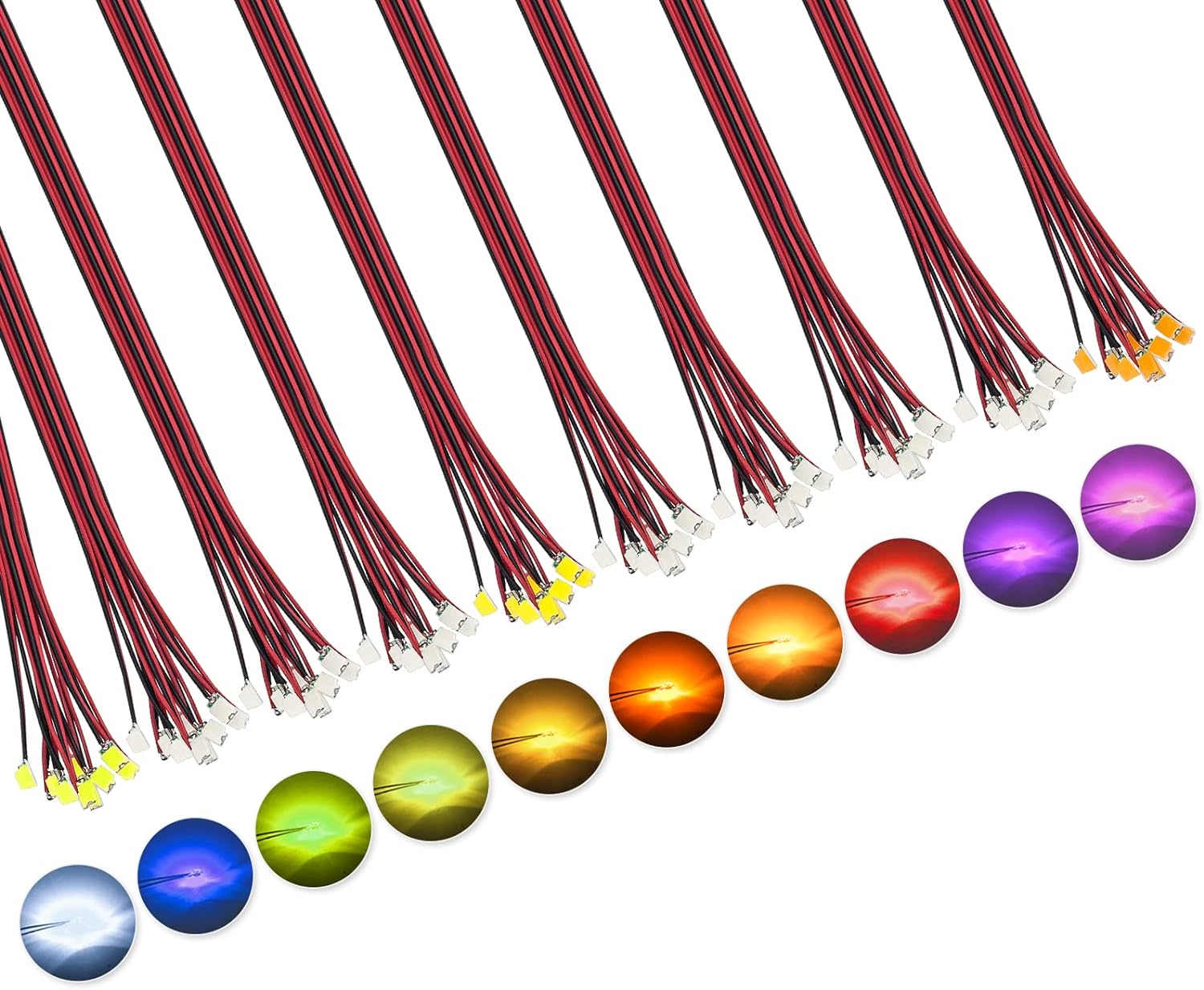 DiCUNO 100 diodos emisores de luz SMD 0805 pre-cableados, micro LED pre-soldados para bricolaje, proyectos científicos, longitud del cable 6.3 in