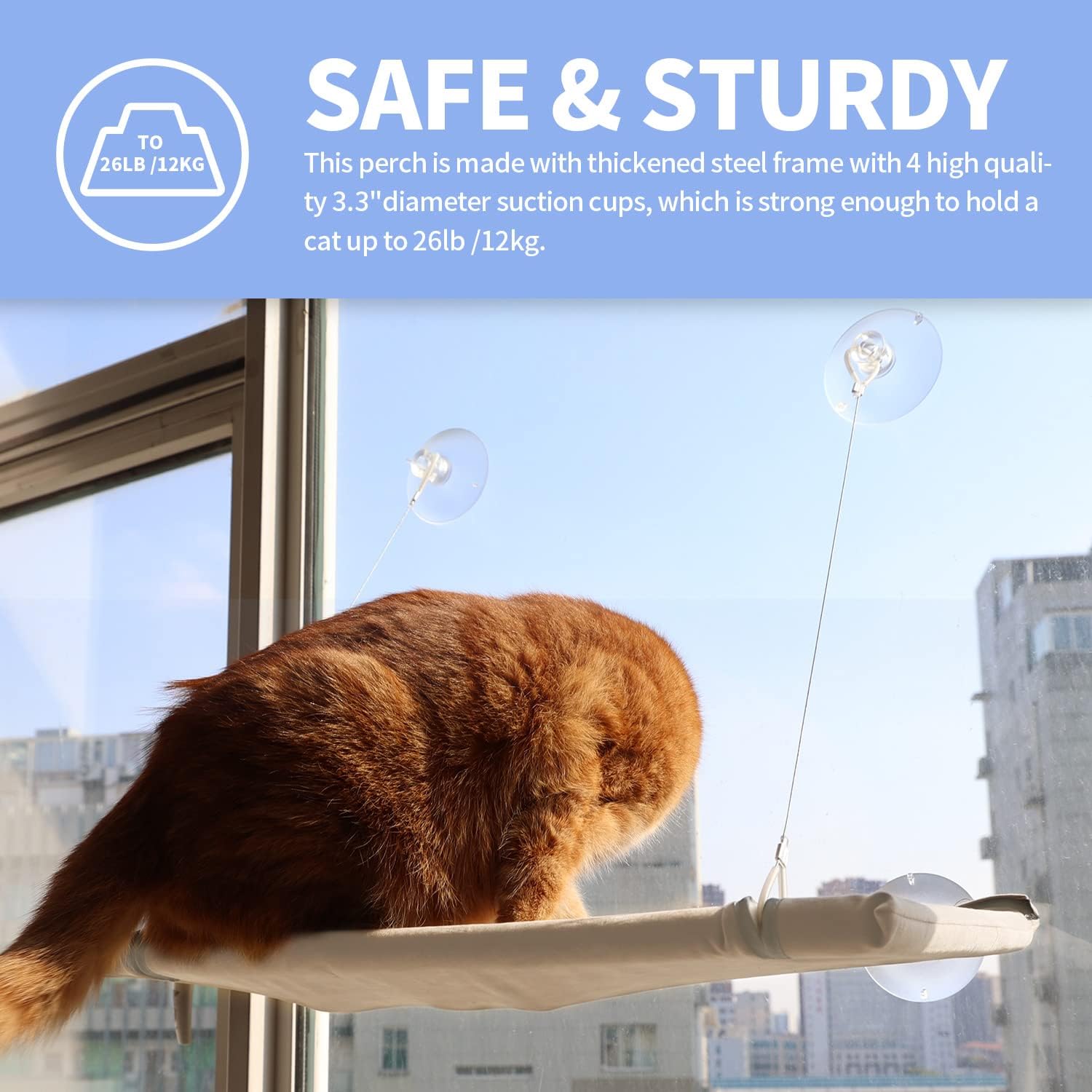 All For Paws Percha de ventana para gatos de interior, hamaca para gatos que ahorra espacio para ventana, muebles colgantes para gatos, cama con