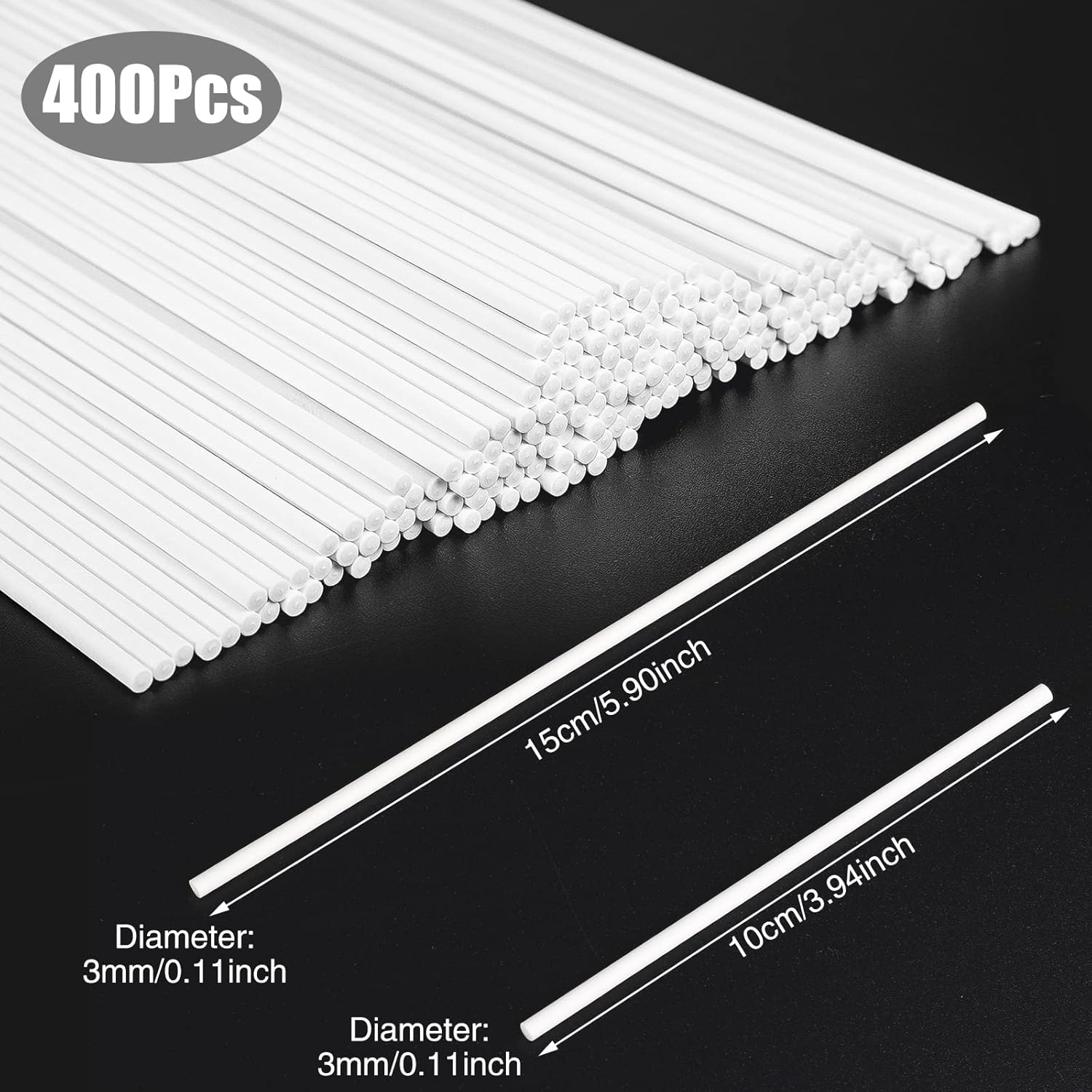 Juego de 400 palitos para tartas, 200 palitos blancos de 6 y 4 pulgadas de cada uno, palitos de papel para hacer piruletas, cumpleaños, boda,