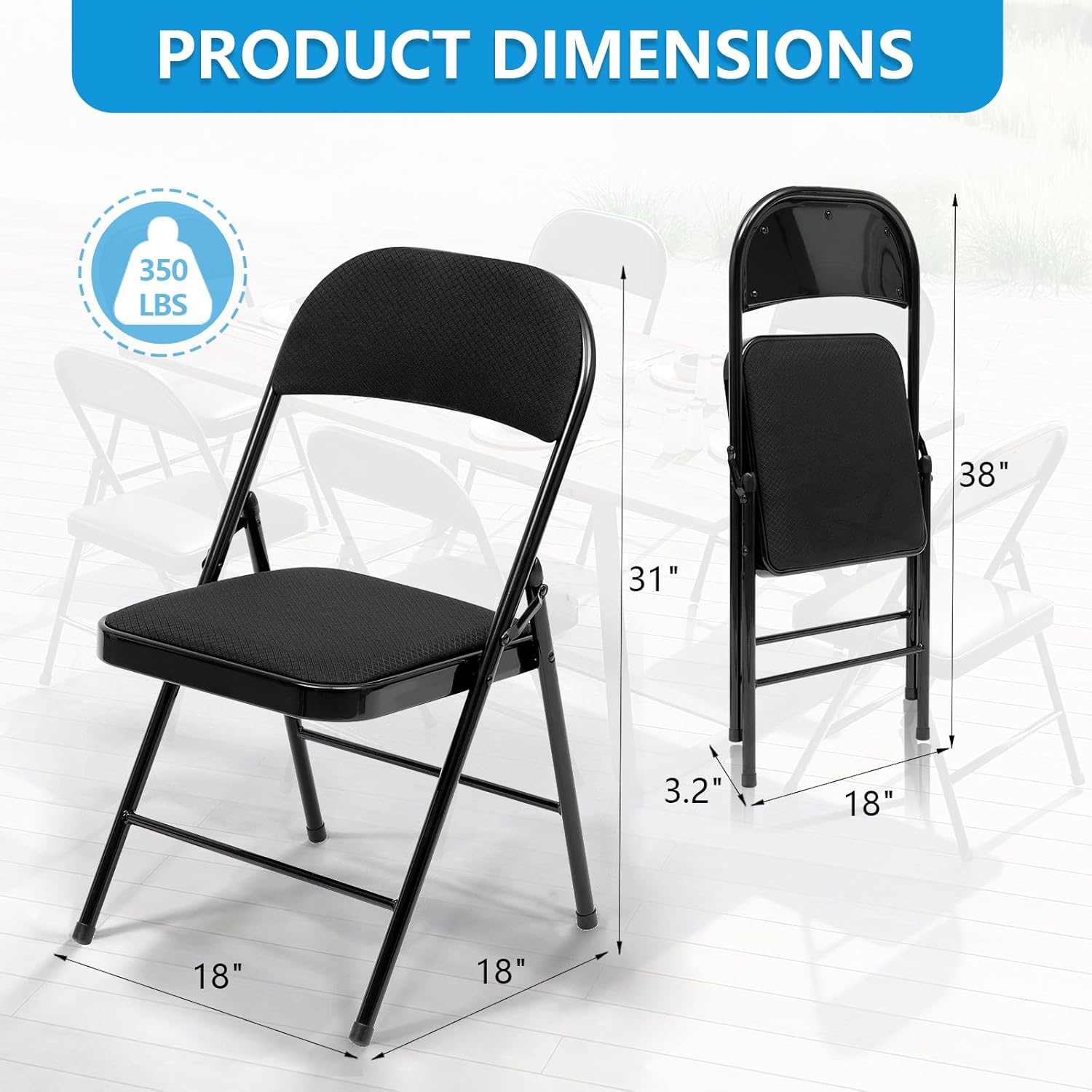 Sillas plegables con asientos acolchados, paquete de 4 sillas plegables acolchadas de metal negro con marco de acero para eventos, oficina, boda,