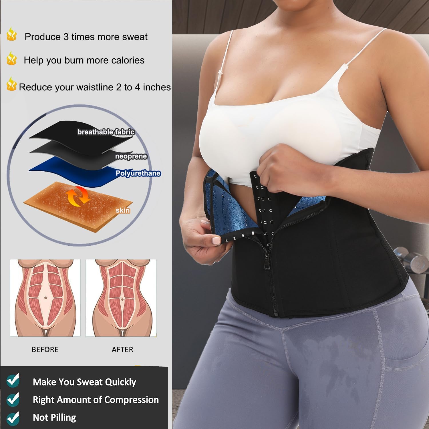TOPELLER Traje de sauna para sudar, reductor de cintura, reductor de cintura para mujer, parte inferior del vientre, pérdida de peso, cinturón de