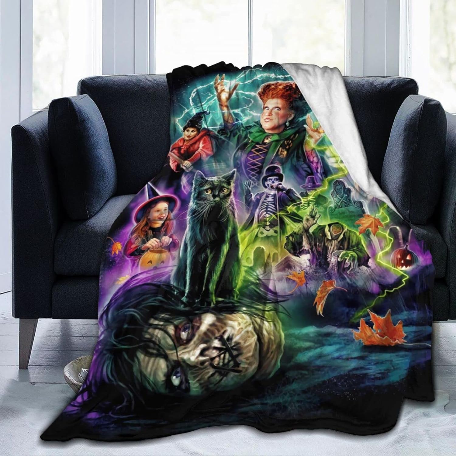 Manta de película de terror para decoración de Halloween, para las cuatro estaciones, para decoración del hogar, cálida y acogedora, manta suave y