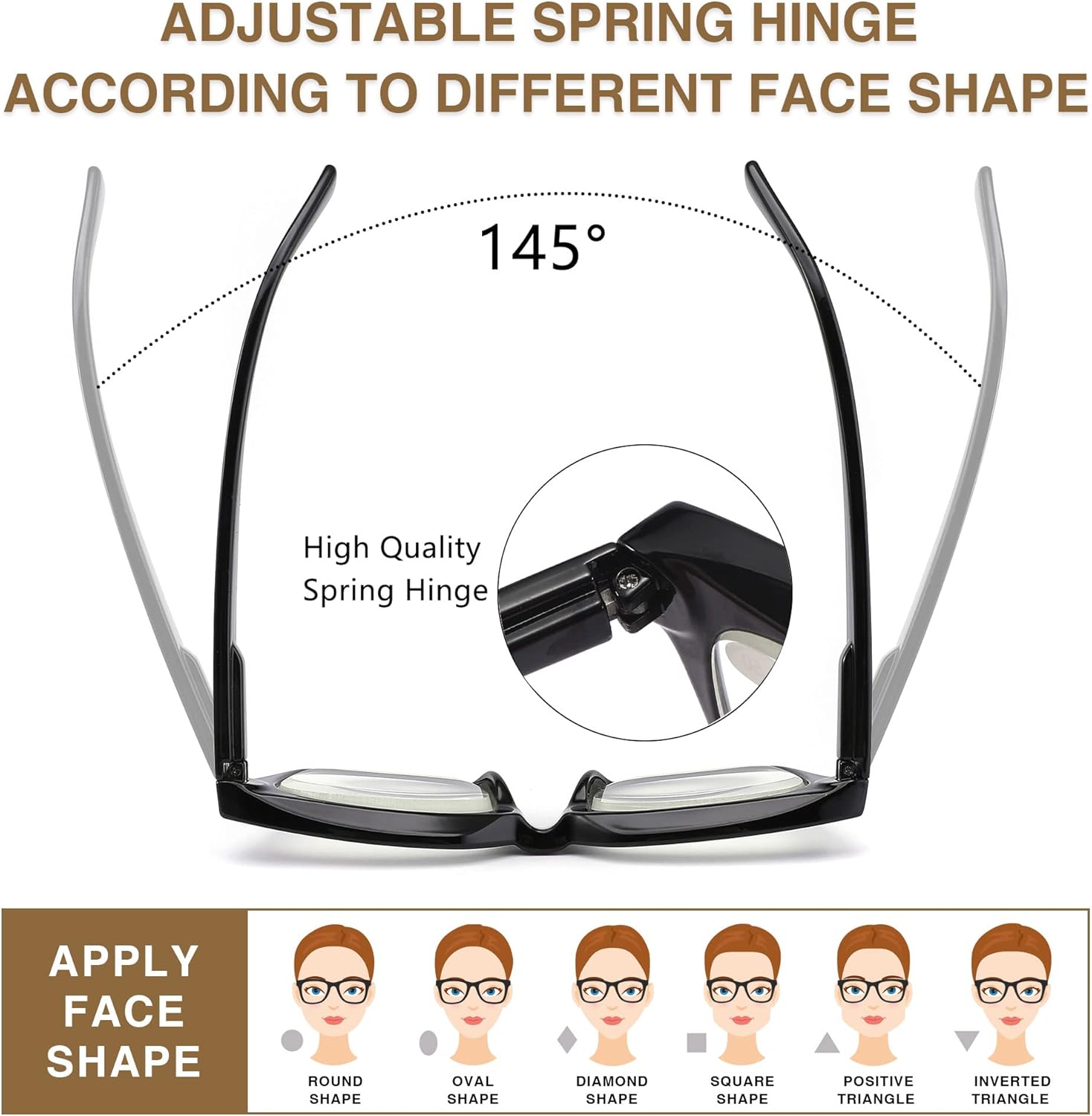 Gafas de lectura cuadradas estilo Oprah con bisagra de resorte, bloqueo de luz azul, para hombres y mujeres