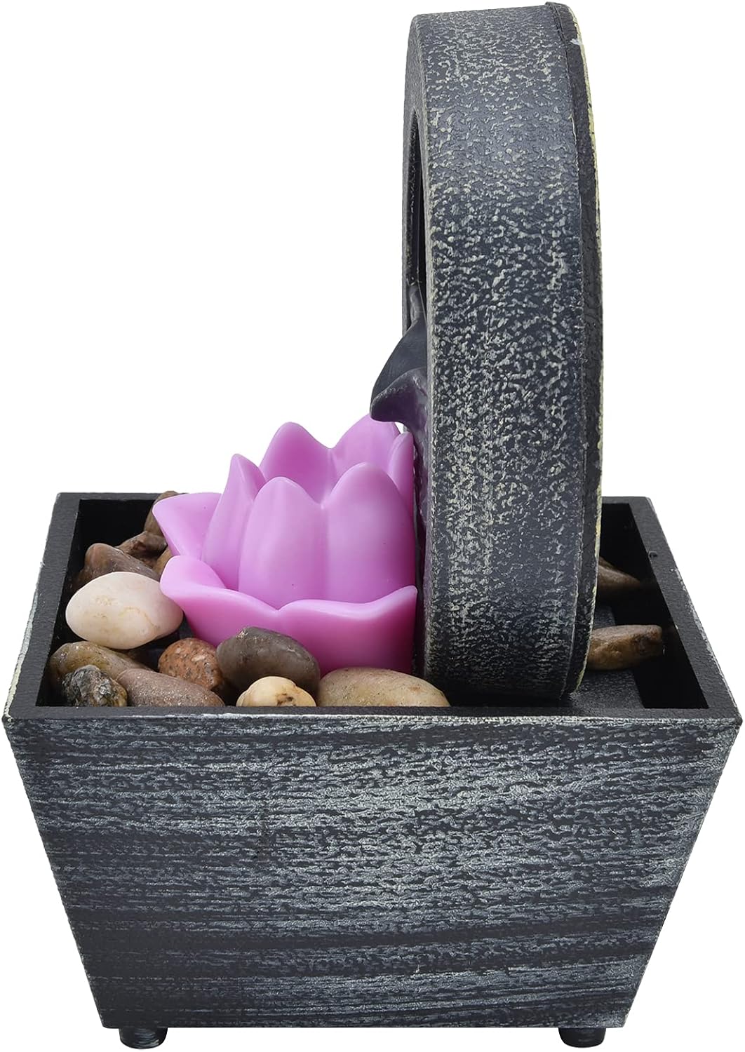 Fuente de agua de mesa, 6.5 pulgadas, 3 V, pequeña, USB, LED, fuente de agua de flores, fuente de relajación, decoración con piedras de luz para