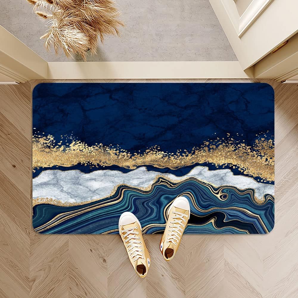 Tapete de baño de piedra de tierra de diatomeas súper absorbente, alfombras de baño de secado rápido con mármol azul, tapete de baño antideslizante,