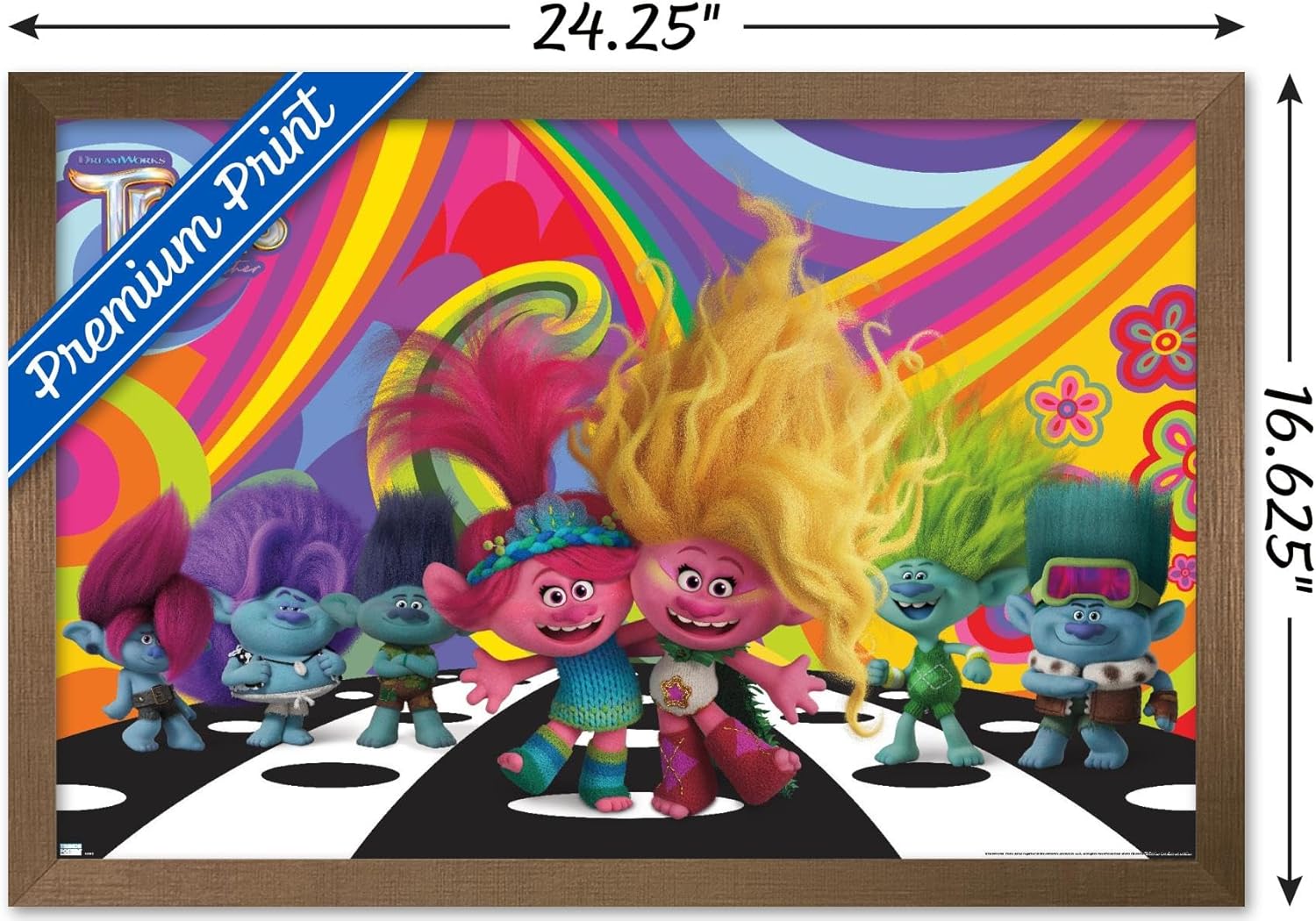 Trends International Trolls Band Together – Póster de pared del universo, 14.72 x 22.37 pulgadas, versión enmarcada en bronce