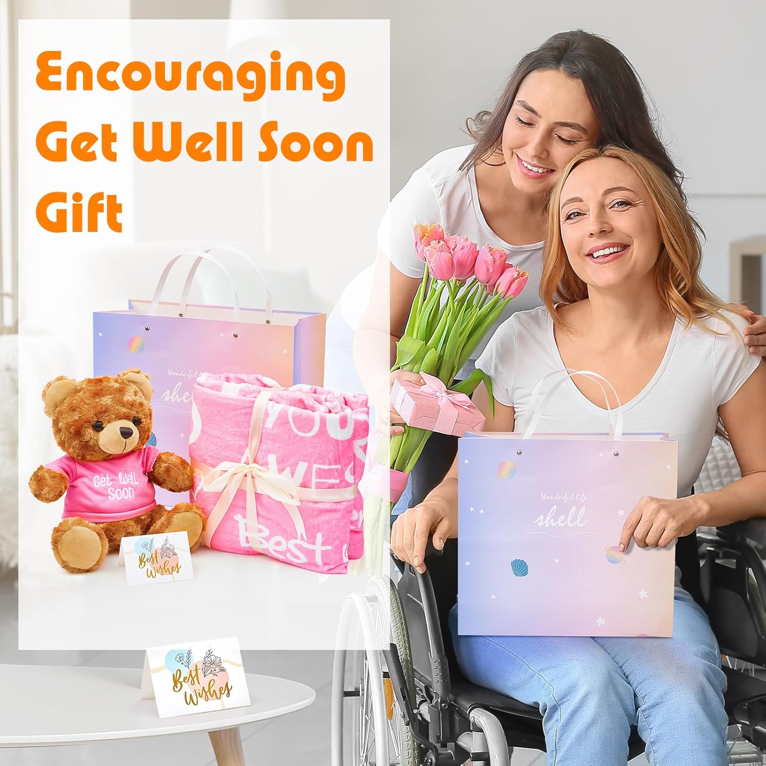 Liliful 4 piezas de regalos para mujeres después de la cirugía, juguetes de oso de peluche Get Well Throw Blanket Get Well Bolsa de regalo, tarjeta