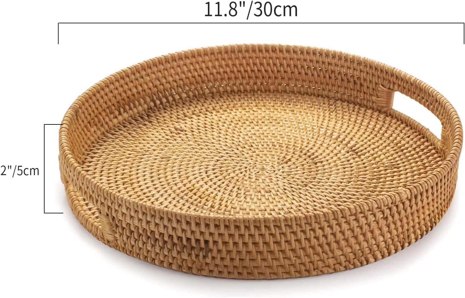 Bandeja redonda de ratán, cesta tejida a mano con asas recortadas, cesta de mimbre para servir frutaspan, 11.8 pulgadas