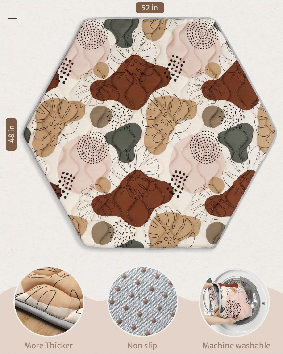 Blissful Diary Tapete hexagonal para corralito de juegos, 52 x 48 pulgadas, suave, se adapta a regalo portátil de 48 pulgadas y corralito Hiccapop