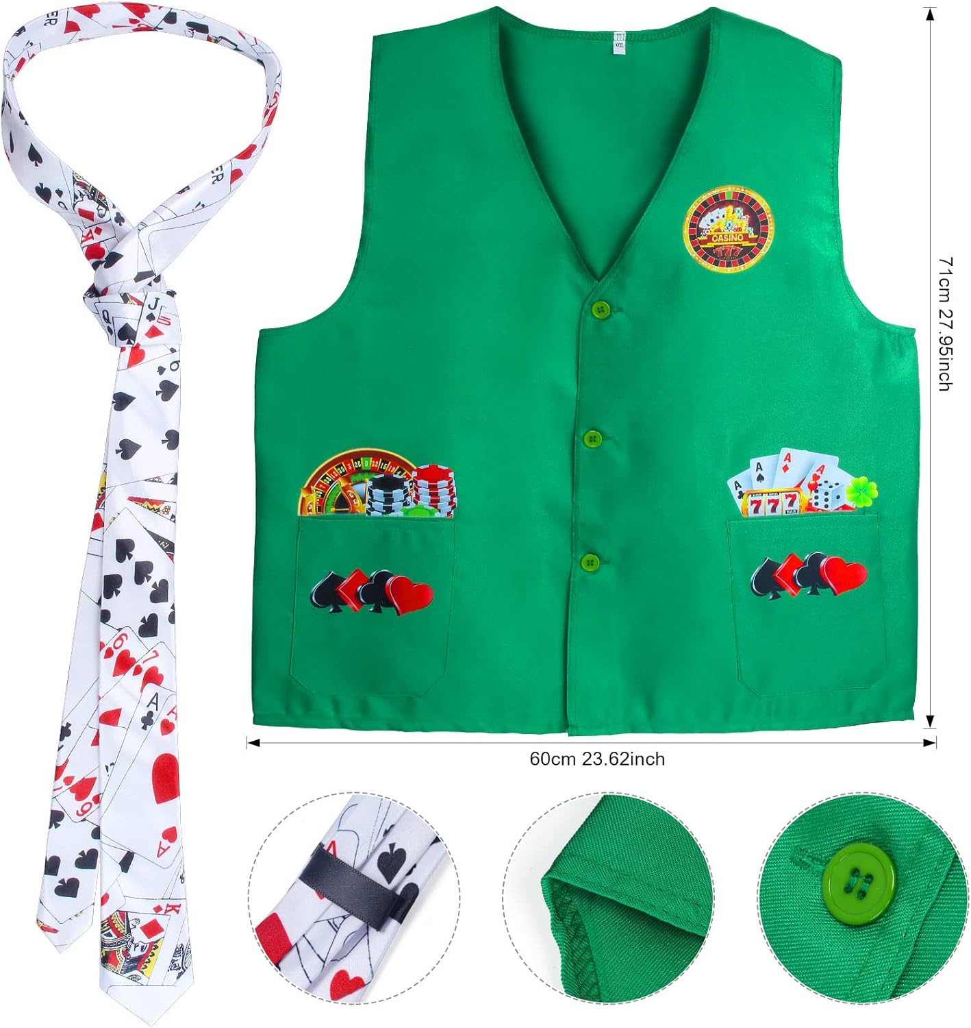 Juego de chaleco de distribuidor de casino, viseras de distribuidor, sombrero, pajarita, tarjeta de juego, corbata, brazalete, para Las Vegas, juego