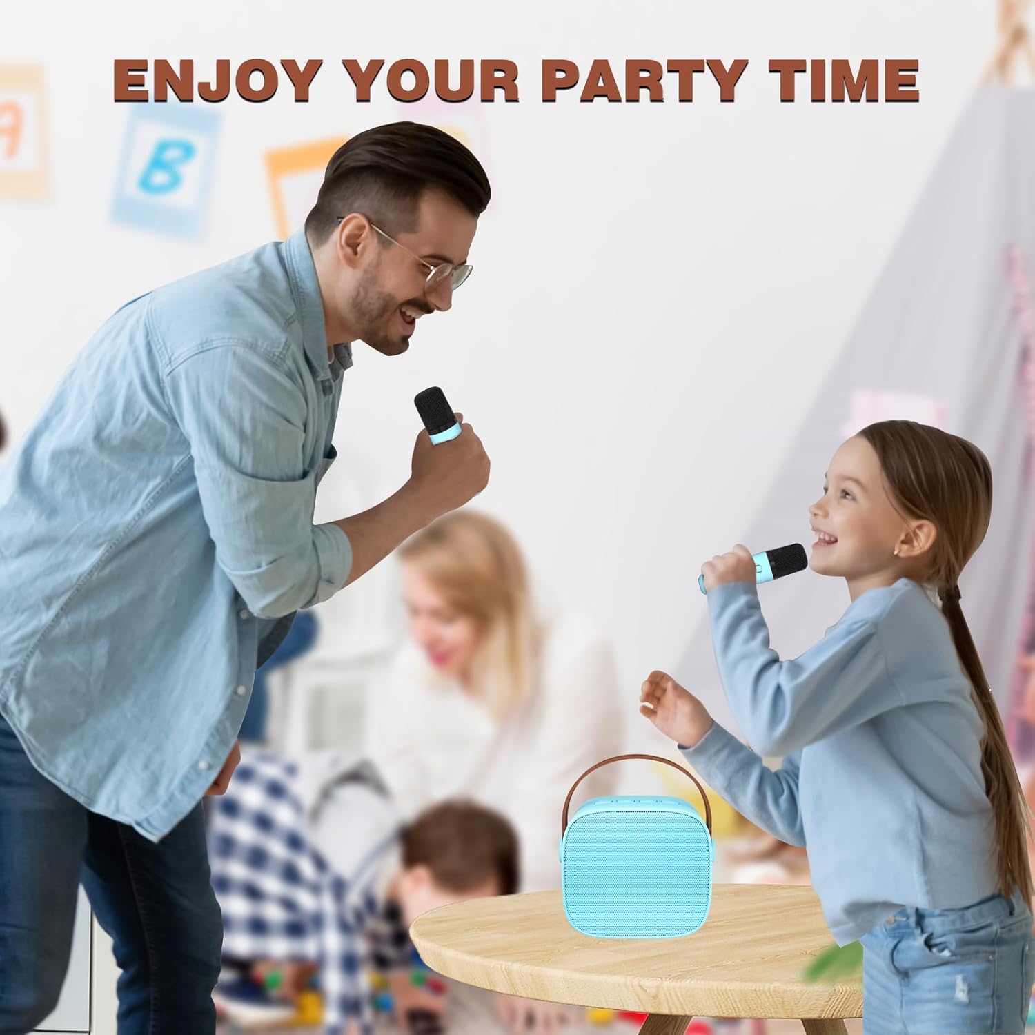 Mini máquina de karaoke para niños, altavoz Bluetooth portátil con 2 micrófonos inalámbricos para niños y adultos, regalos para niñas y niños de 4 a