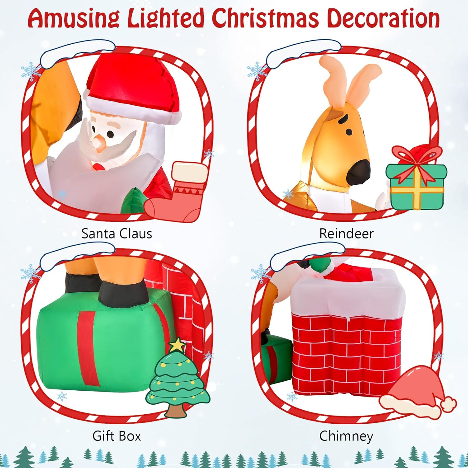Tangkula Chimenea inflable de Navidad de 5 pies con reno de pie en una caja de regalo, decoración de Navidad inflable con luces LED integradas para