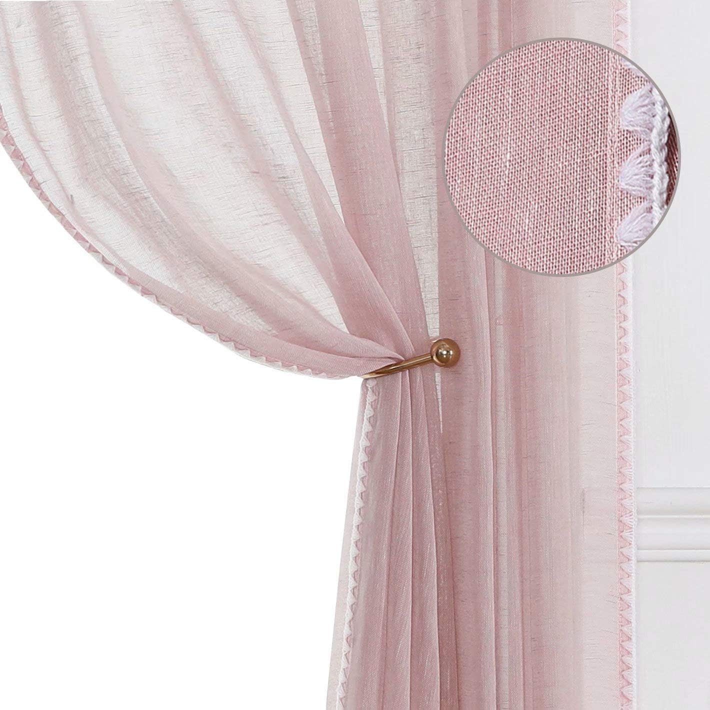 MISS SELECTEX Cortinas traslúcidas de lino natural  Cortinas semitransparentes con borde texturizado con ojales en la parte superior, para ventana