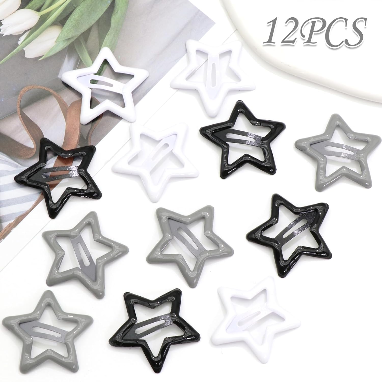 NAISKA Pinzas para el cabello con diseño de estrella negra, antideslizantes, accesorios para niñas y mujeres (12 unidades)