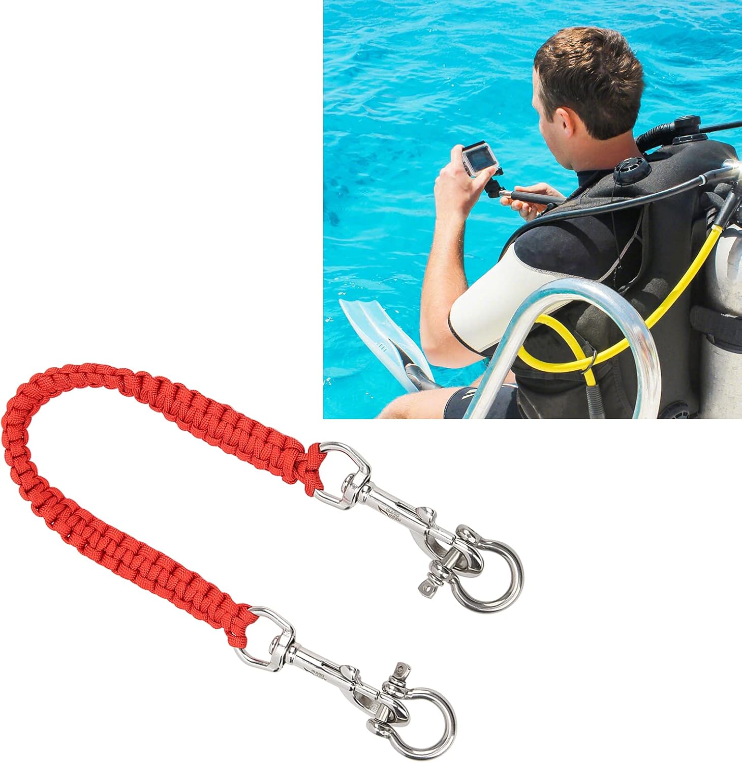 VGEBY Cordón para cámara de buceo, 360 grados retráctil flexible de rotación de la cámara de la vivienda de llevar el cordón de buceo Accesorios de