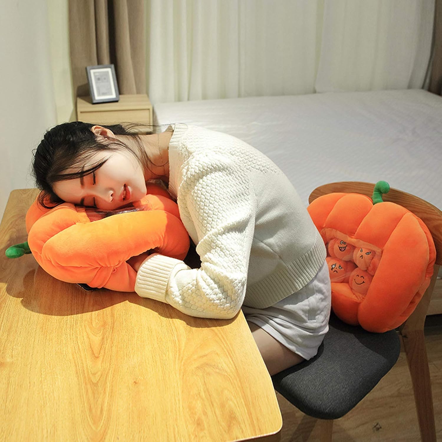REFAHB Almohada decorativa de calabaza esponjosa y duradera para Halloween, almohada decorativa para sofá, almohada de felpa de calabaza suave,