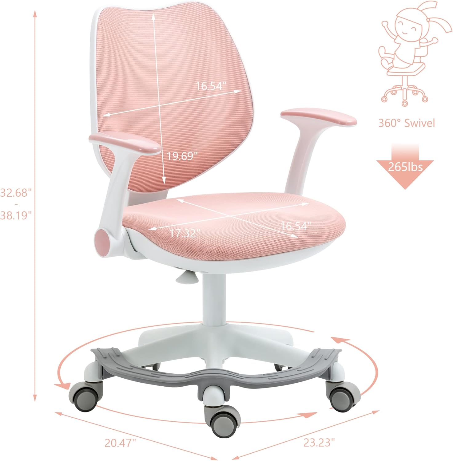 Linda silla de escritorio para niños, sillas giratorias para oficina de lectura y estudio de computadora, para niños, niñas y adolescentes con