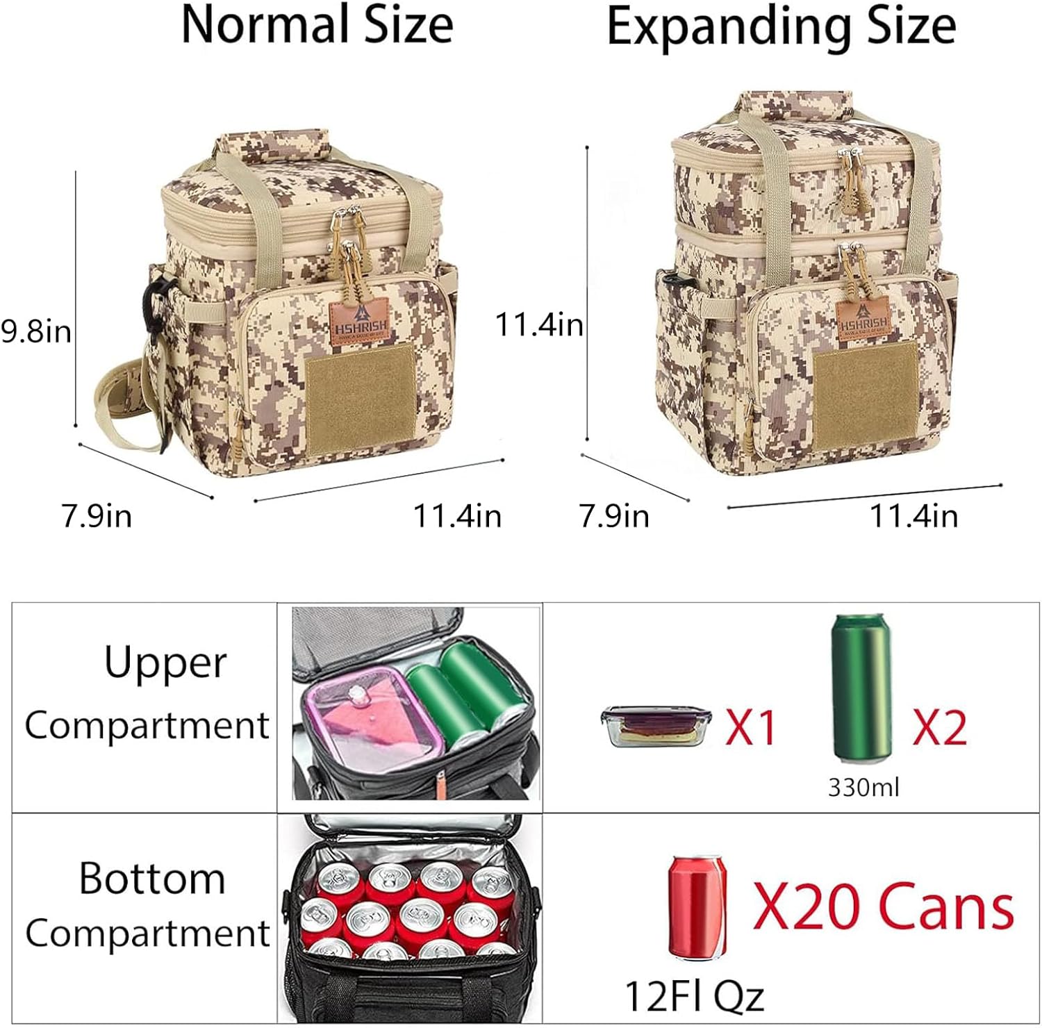 Lonchera táctica para hombres, gran bolsa de almuerzo con aislamiento expandible, duradera, impermeable, a prueba de fugas, para adultosviajes de