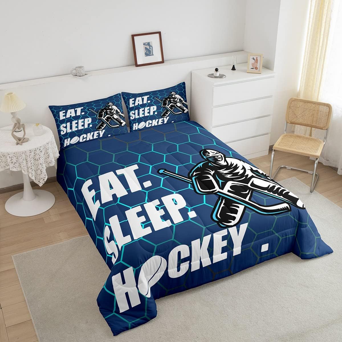 Juego de edredón de hockey para niños y niñas, adultos, juegos de ropa de cama de hockey sobre hielo, ligero, para comer dormir, hockey y deportes