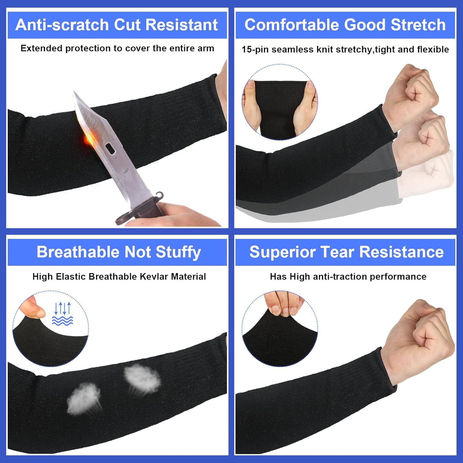 3 pares de protectores de brazo para piel fina y moretones, resistente a los cortes, manga de antebrazo, manga de protección contra quemaduras de