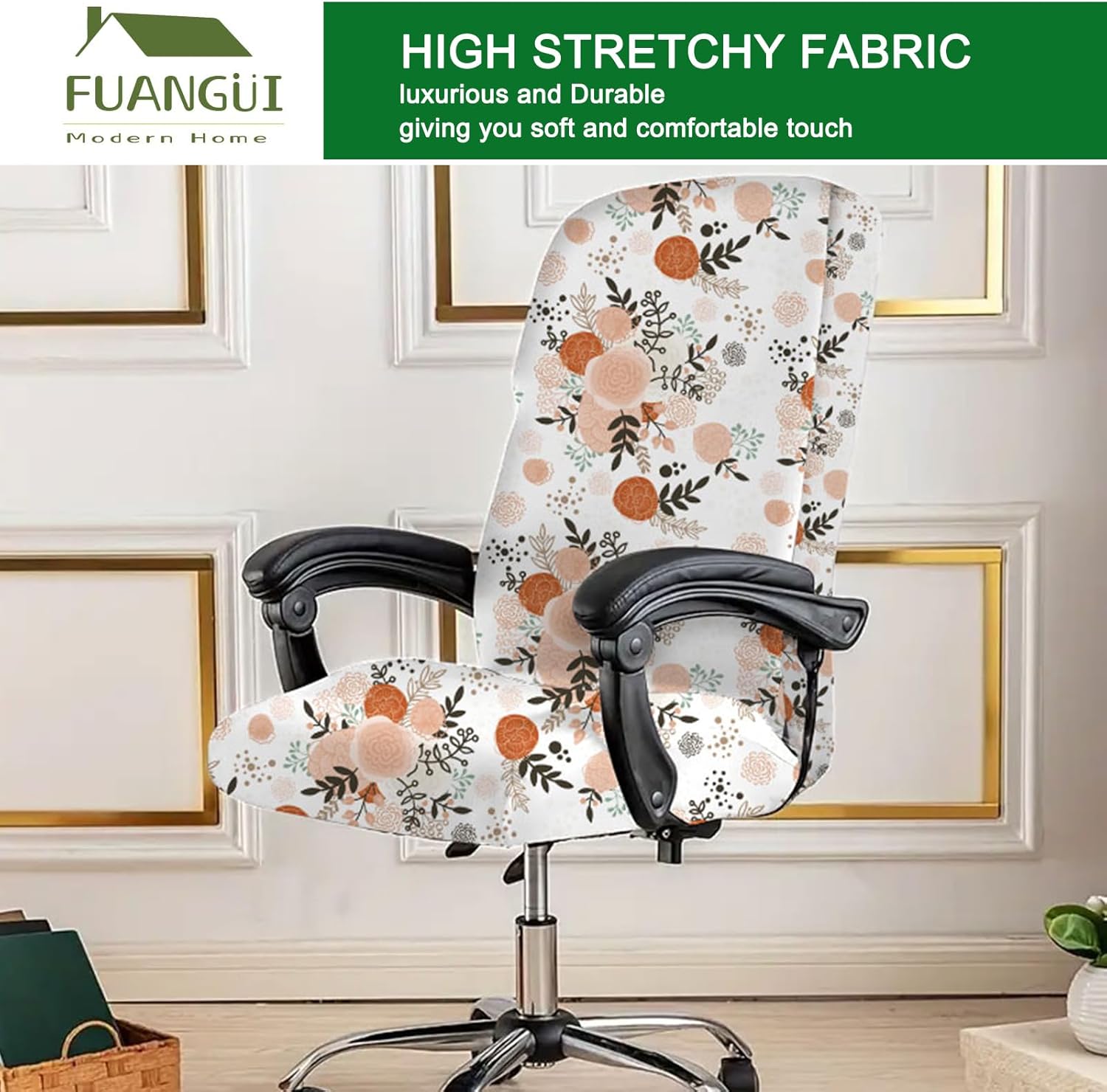 FUANGUI Funda elástica para silla de oficina estampada, funda universal para silla giratoria de escritorio con cremallera, fundas para silla de