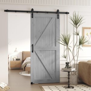 Pipleo – Puerta de granero de 303642 x 84 pulgadas con kit de herrajes para puerta de granero y asa, guía de suelo incluida, puerta corredera sin Pipleo – Puerta de granero de 303642 x 84 pulgadas con kit de herrajes para puerta de granero y asa, guía de suelo incluida, puerta corredera sin