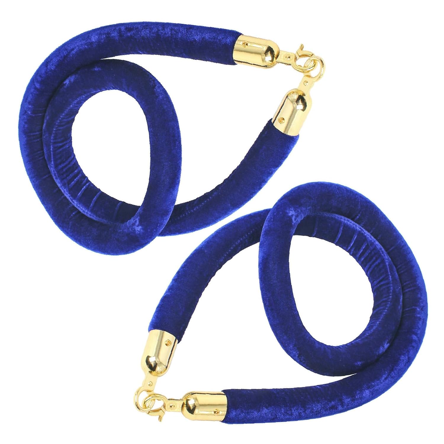 NovelBee Paquete de 2 cuerdas de terciopelo de 5 pies con ganchos chapados en oro, barrera de línea de cola de poste de control de multitudes (azul)
