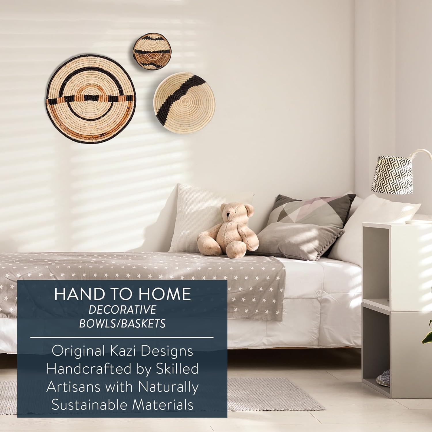 KAZI Cestas decorativas, decoración de pared y hogar, frutero y cesta de almacenamiento, hechas a mano con rafia, ecológicas por artesanos