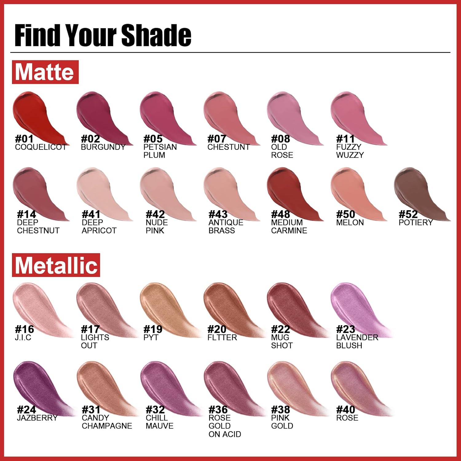 FOCALLURE Brillo labial metálico, lápiz labial líquido impermeable de larga duración, altamente pigmentado, no se pega, color de labios de copa,