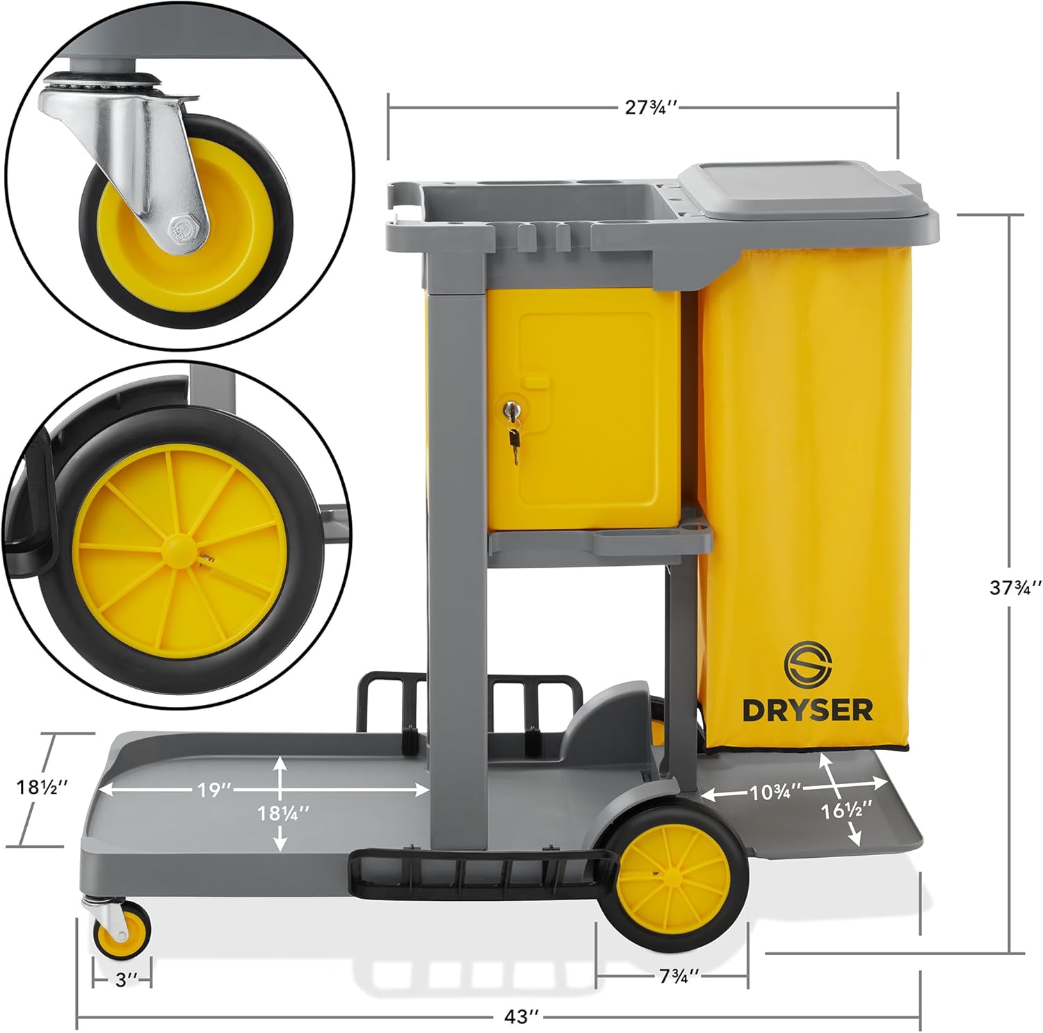 Dryser Carrito de limpieza comercial con ruedas – Carrito de limpieza con gabinete con cerradura de llave
