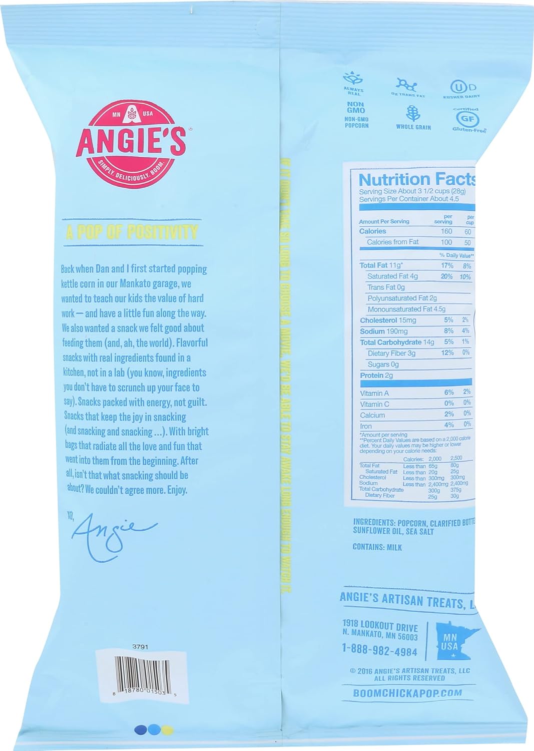 Angie’s BoomChickaPop Palomitas de maíz de mantequilla real, sin gluten, sin OMG, 4.4 onzas (paquete de 12)