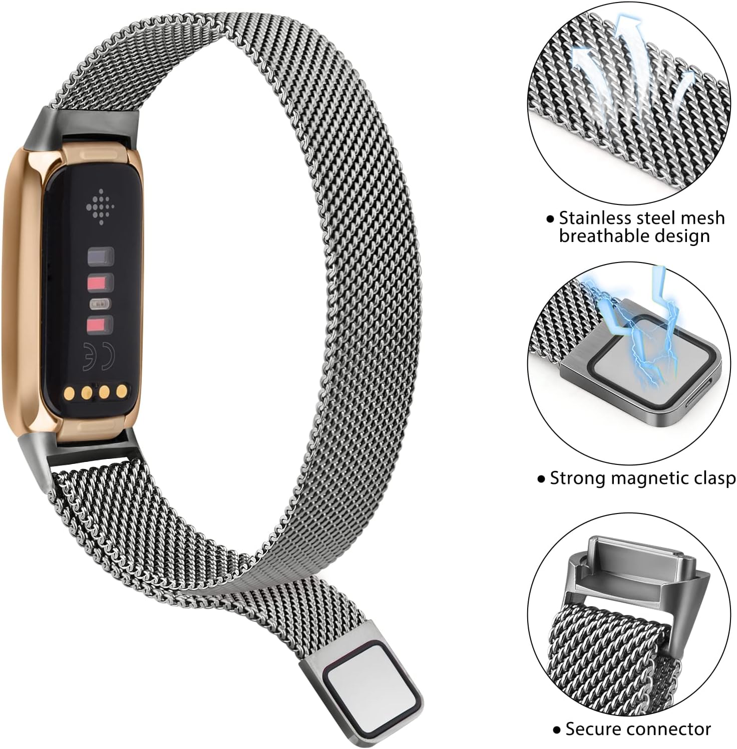 Correa de metal compatible con Fitbit Luxe Bands, correa de repuesto ajustable de malla de acero inoxidable para Fitbit LuxeLuxe Special Edition