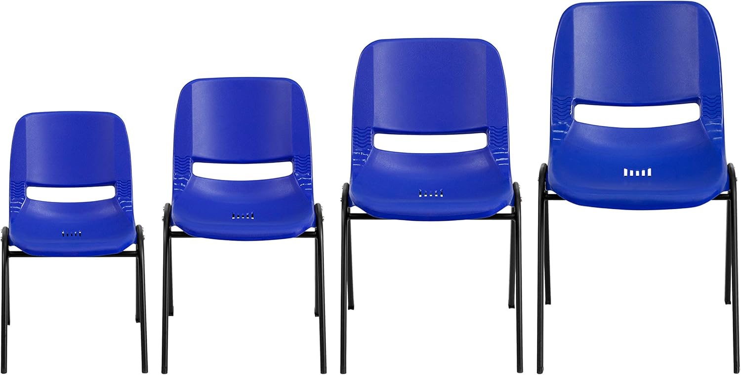 BizChair Silla apilable ergonómica azul marino para niños, marco negro y asiento de 14 pulgadas de alto