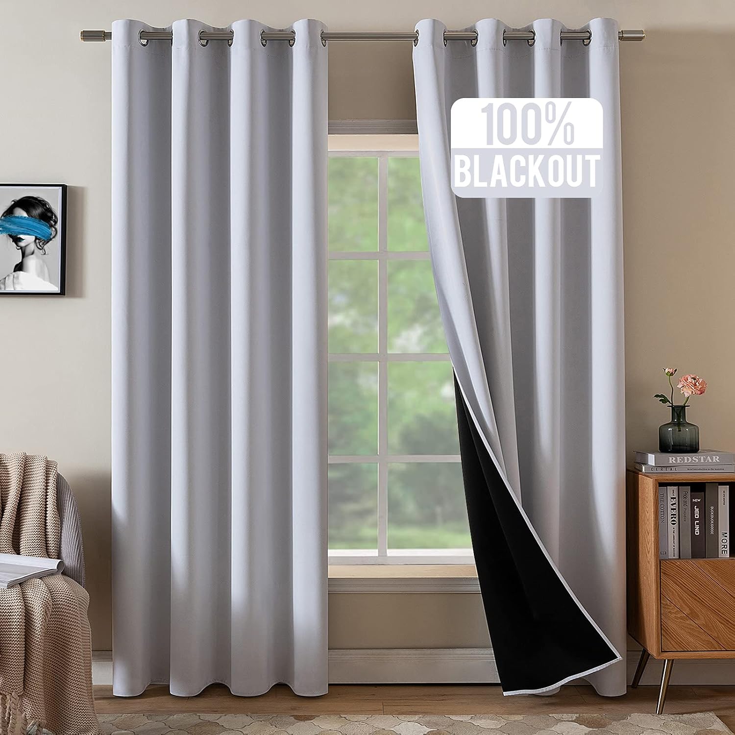 MIULEE Cortinas 100% opacas de 90 pulgadas de largo para dormitoriosala de estar, cortinas de ventana de 1 capa con ojales para oscurecer
