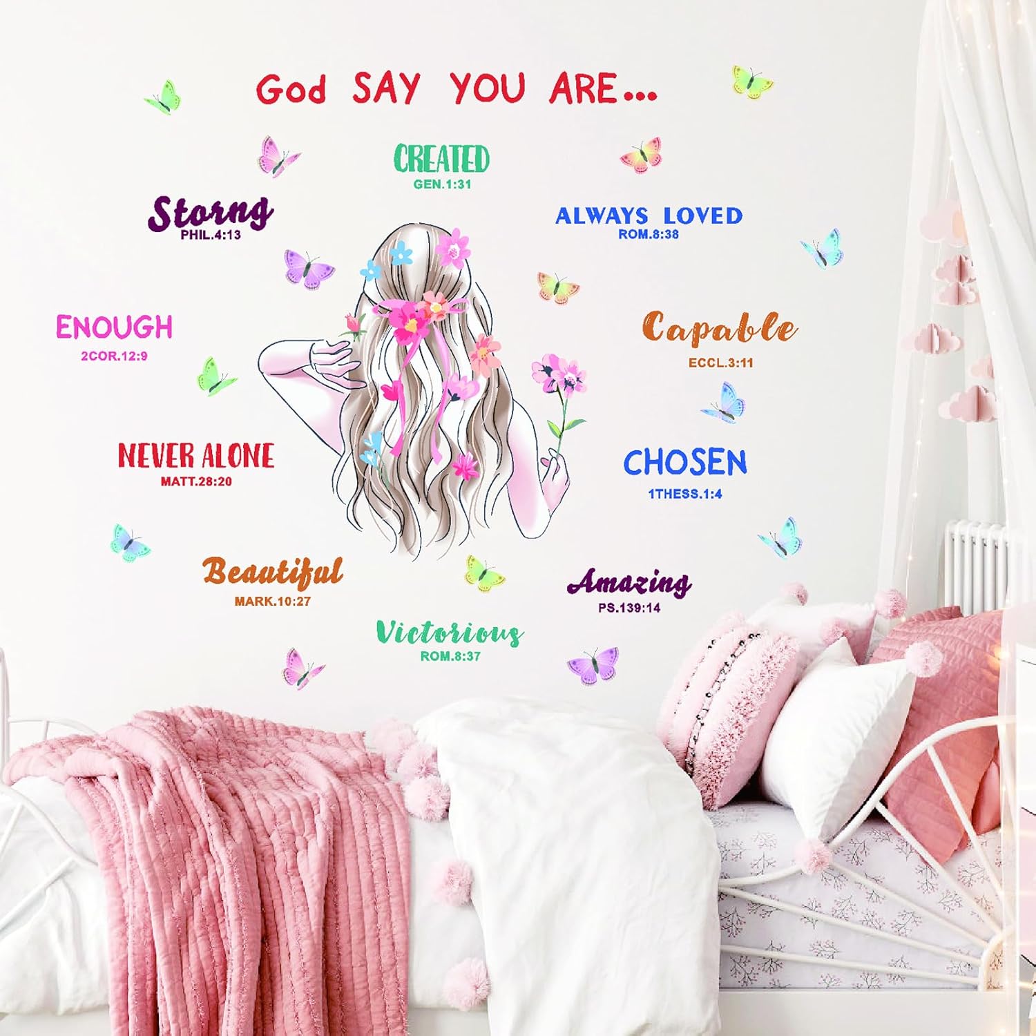 Calcomanías de pared con citas inspiradoras, coloridas calcomanías de pared motivacionales para niñas, citas positivas, calcomanías de pared