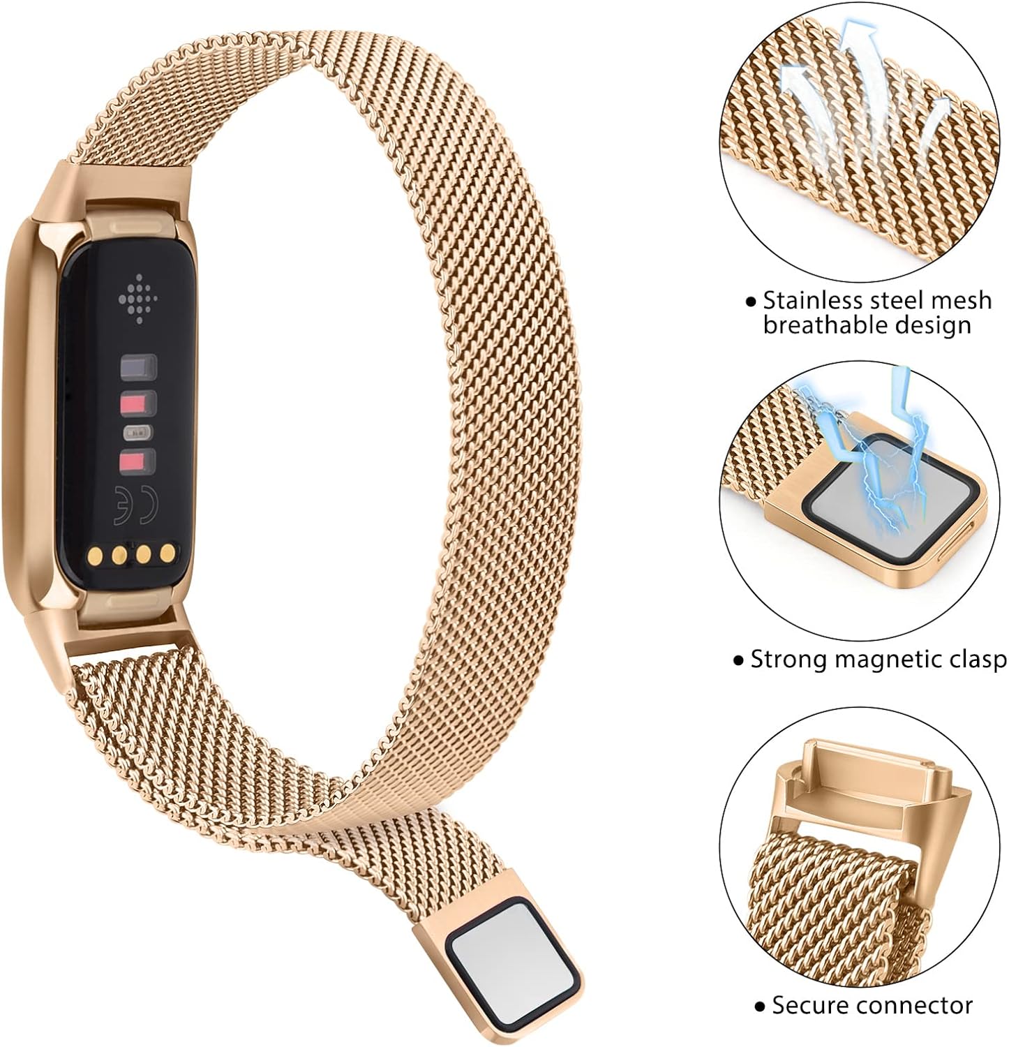 Amzpas Correa de metal compatible con bandas Fitbit Luxe para mujeres y hombres, correa de repuesto de malla de acero inoxidable para Fitbit