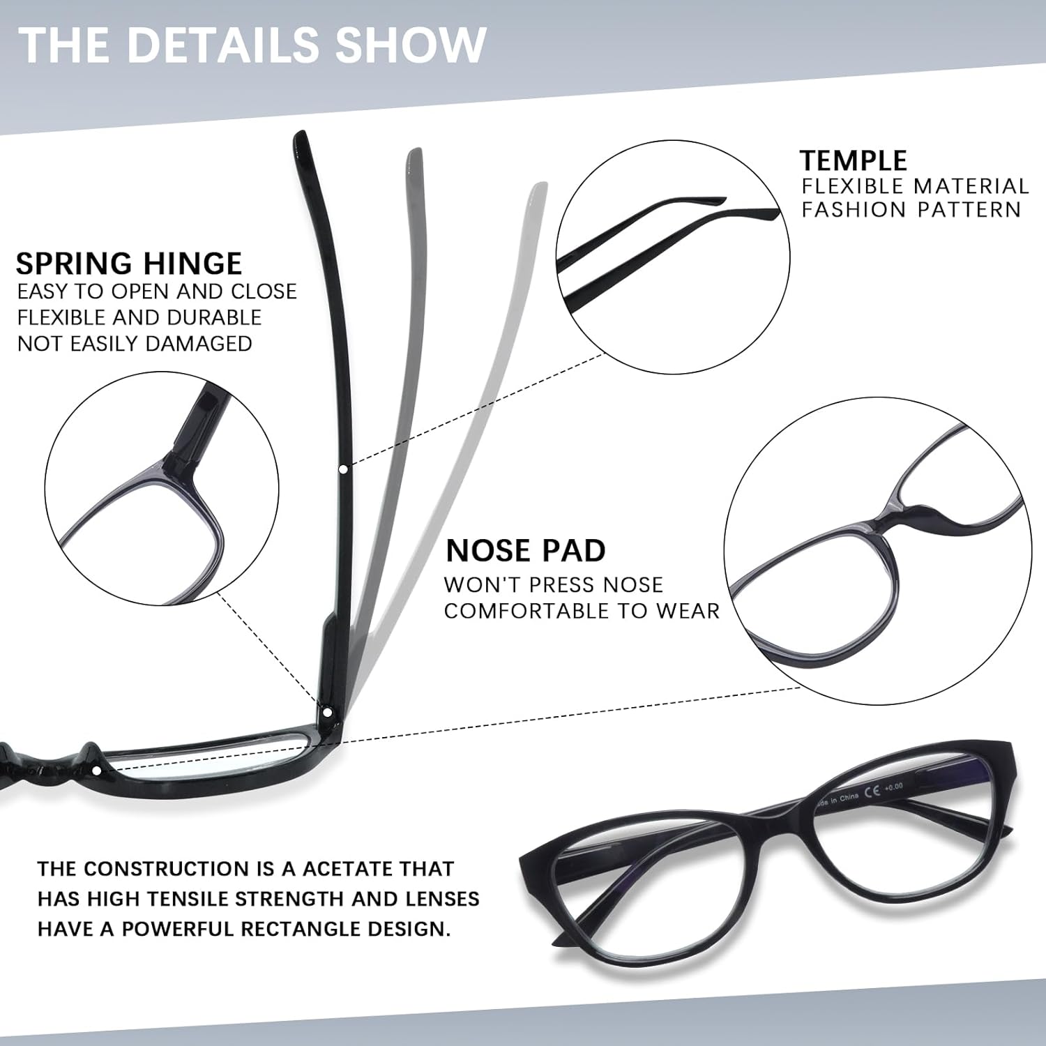 COJWIS Paquete de 5 lentes de lectura para mujeres y hombres, bloqueo de luz azul, para lectura frente a la computadora con bisagra de resorte,