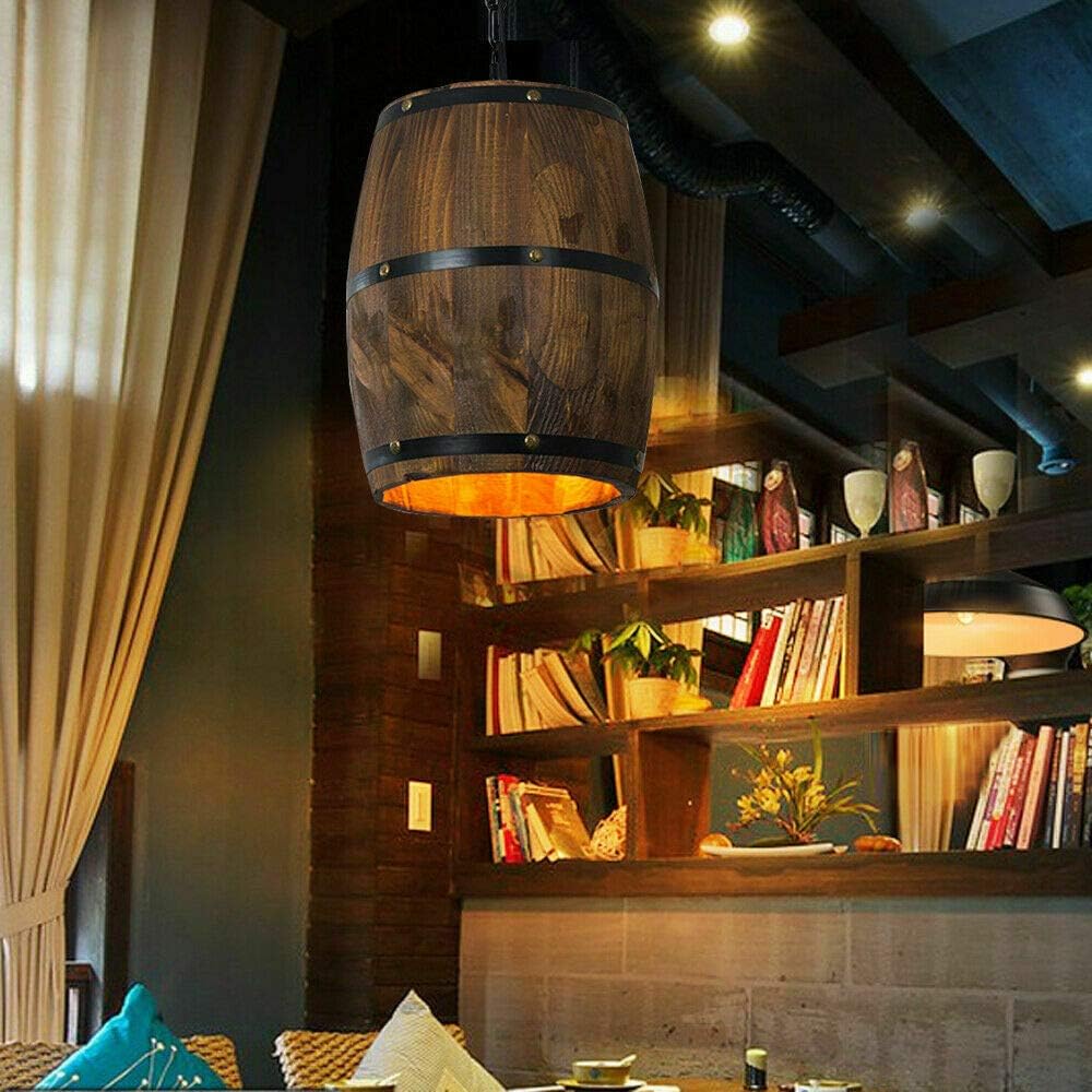 Lámpara colgante de madera retro con barril de vino, lámpara colgante de techo, lámpara industrial de bar, lámpara de techo artesanal para