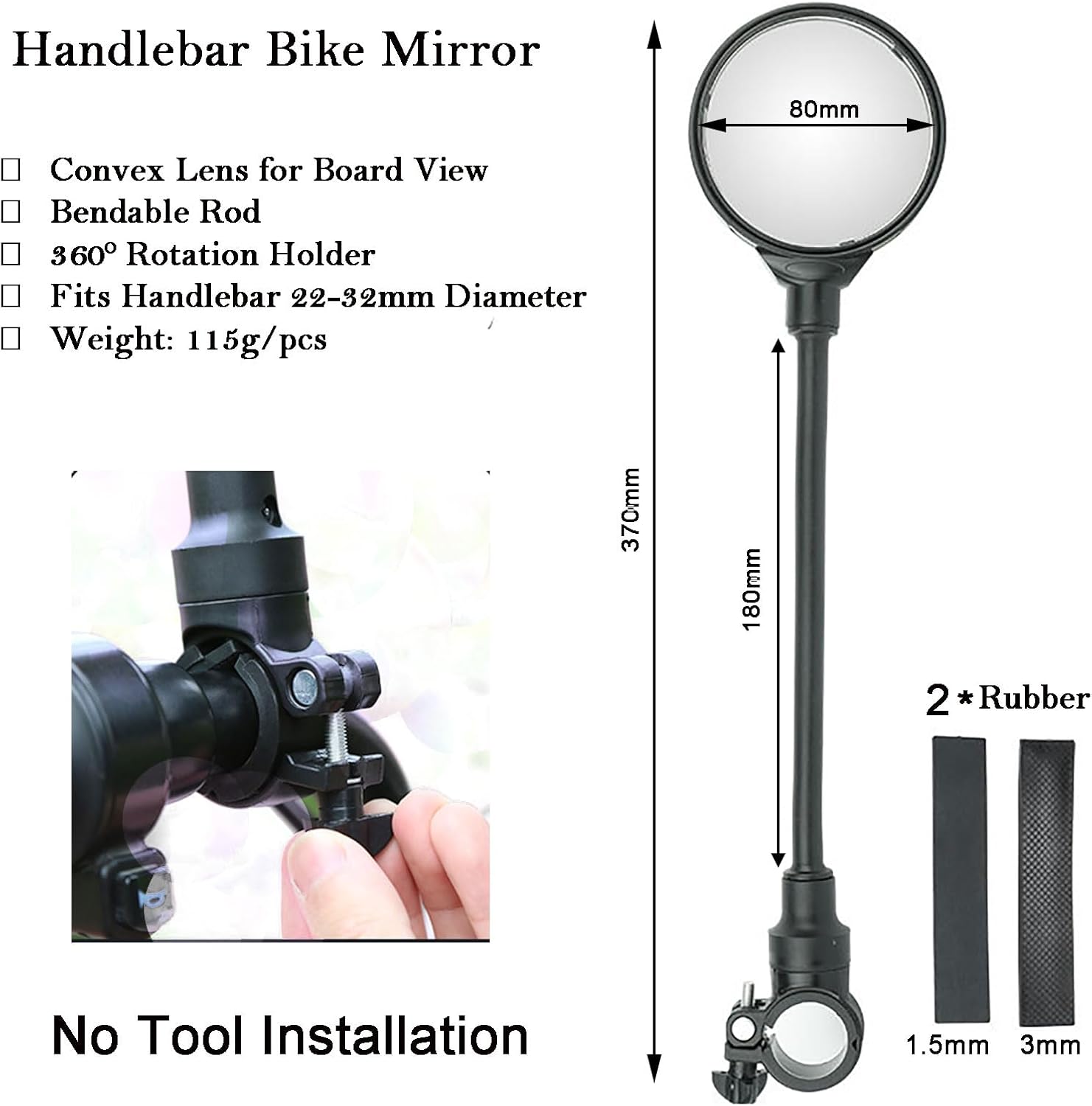 Espejo de bicicleta, espejos de bicicleta para manillares con lente convexa de rotación 360, espejo retrovisor seguro para bicicleta