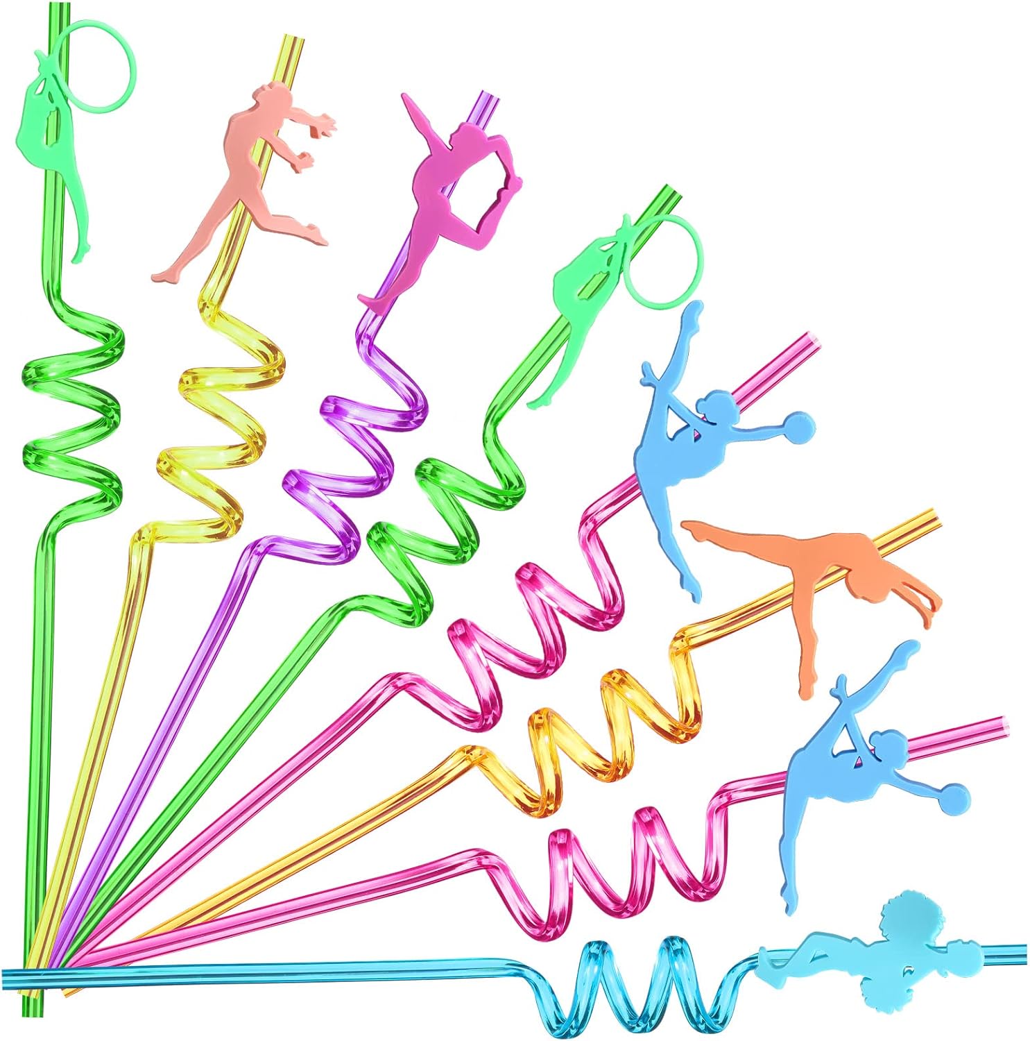 24 popotes de gimnasia reutilizables para bailar, bebidas de plástico, para cóctel, con decoración de dibujos animados, para niños, gimnasia, diso,